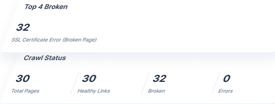 Accessibility completion status dashboard showing website crawl progress